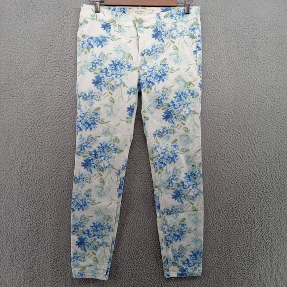 Abercrombie & Fitch Jeans Womens‎ Size 6 28 Waist White Floral All Over Print - Picture 1 of 9